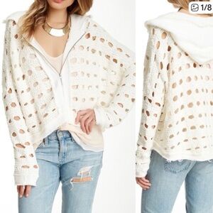 Free People Ivory Open-Knit Zip Hoodie